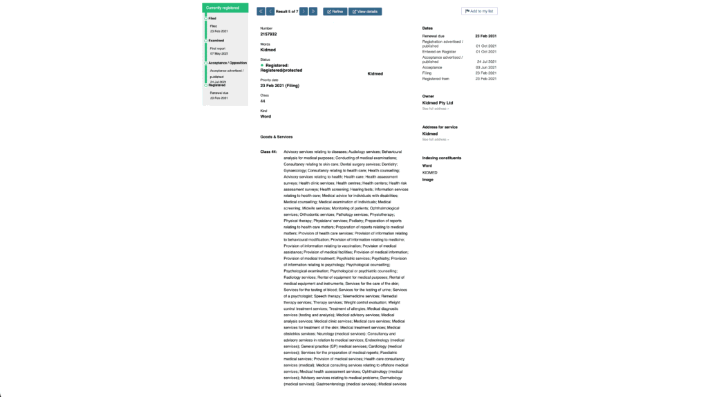Kidmed trademark search