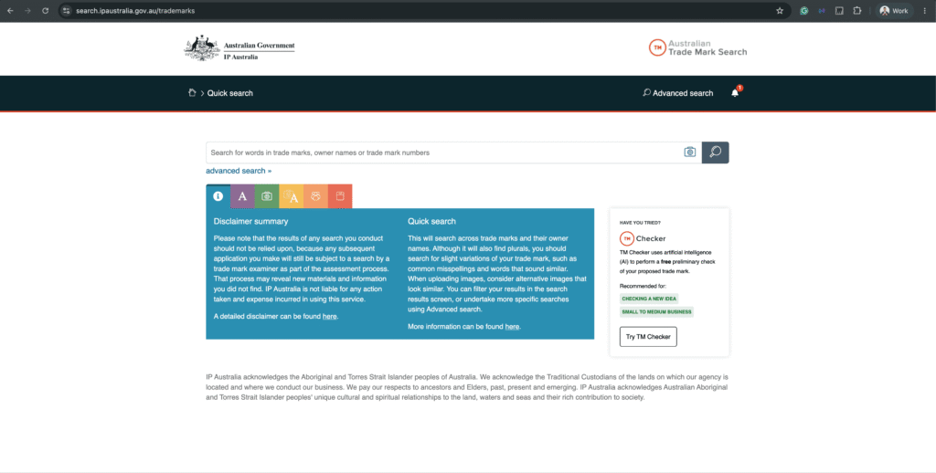 Trademark search homepage